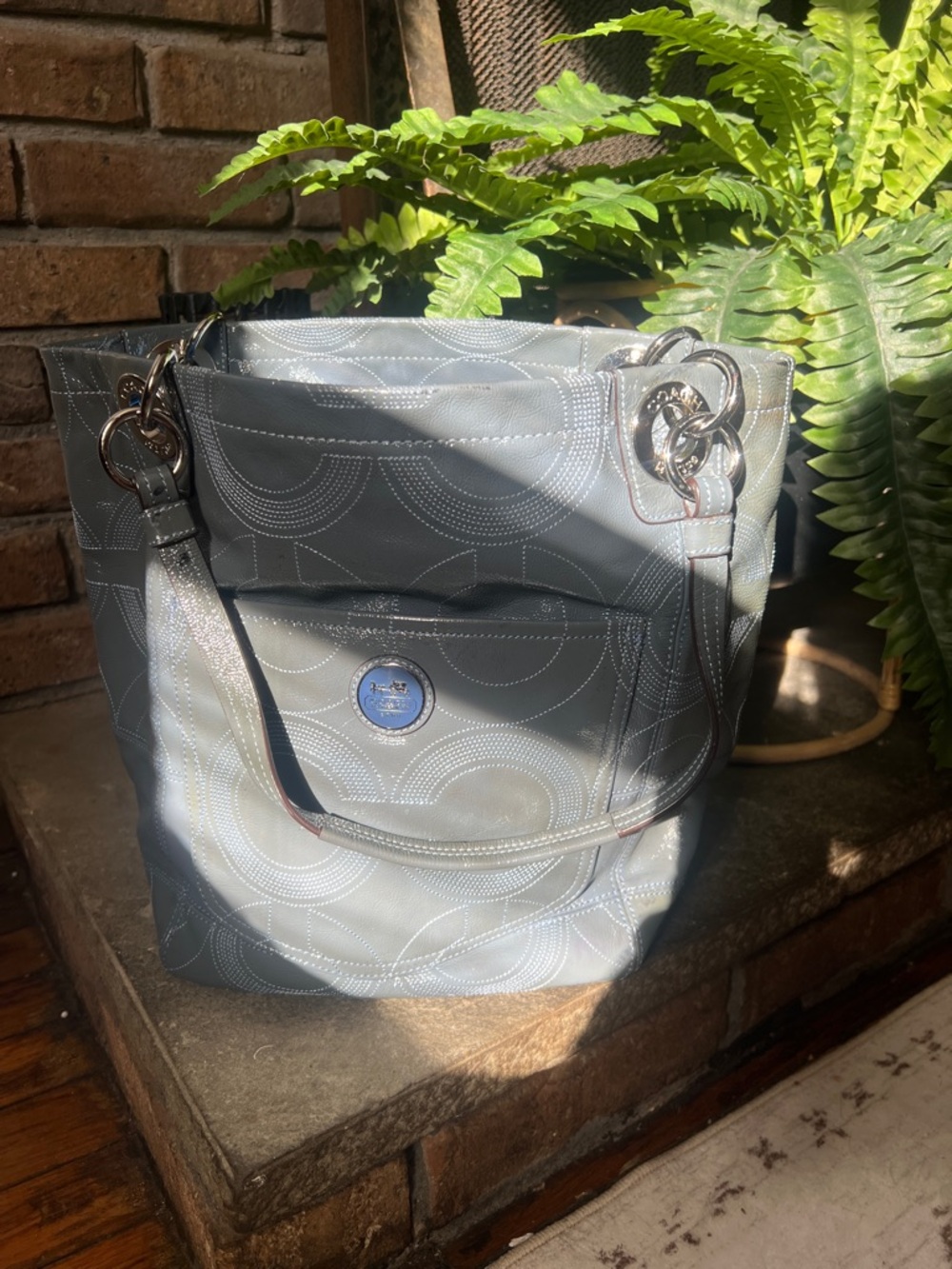 Coach Gray Signature Tote with Circular Stitch Motif